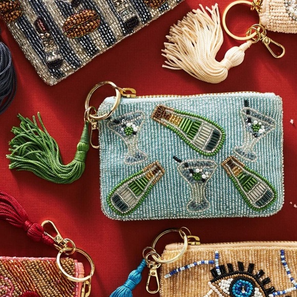 Anthropologie Handbags - NWT🍾Anthropologie🥂 Beaded Icon Coin Purse Champagne cheers celebration holiday